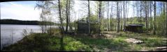 The sauna hut and the associated storage buildings.